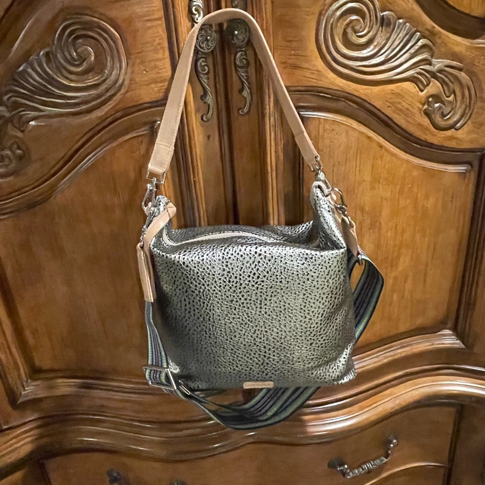 Consuela Metallic Hobo Bag with Tan Strap